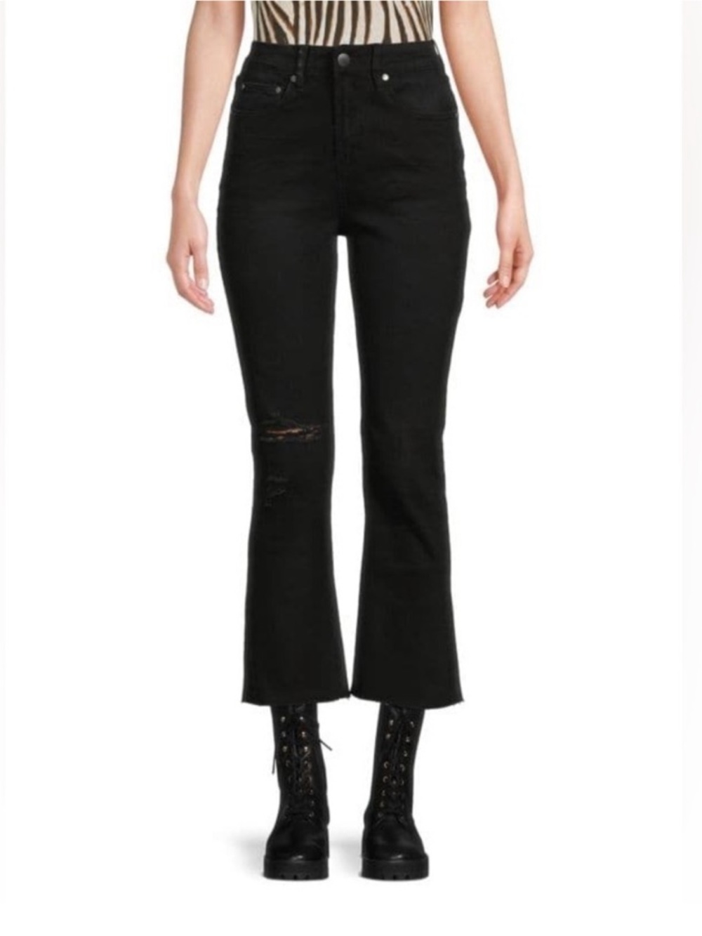 CAVALLI CLASS Black Cropped Raw Hem Stretch High Rise Jeans Size 32